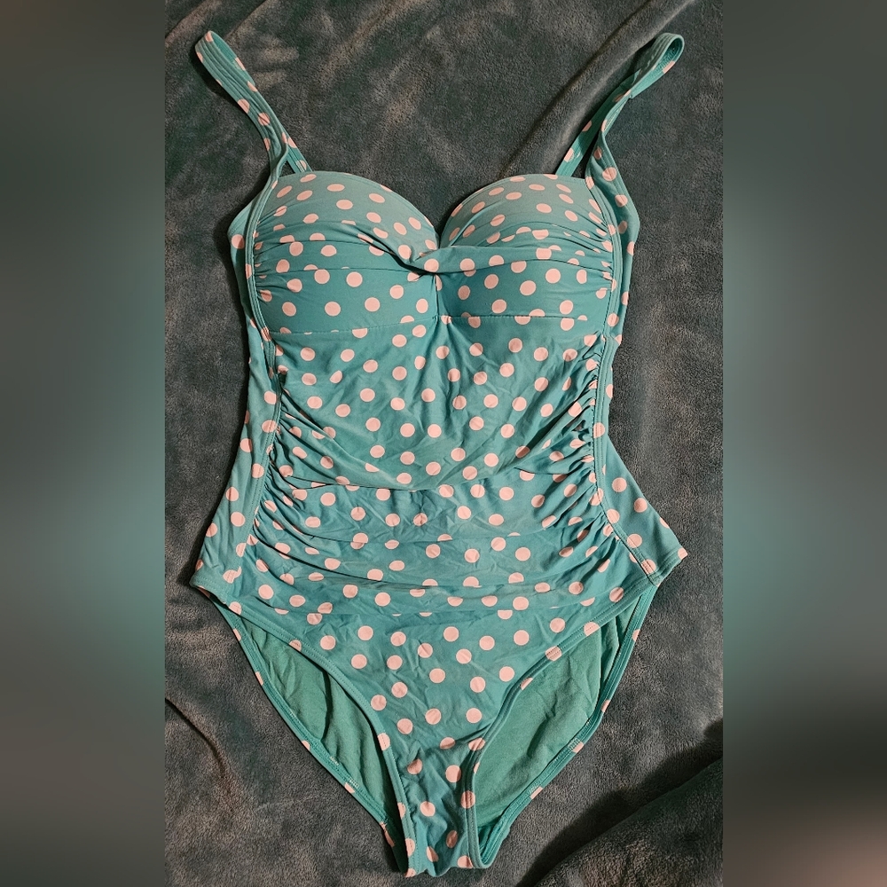 Ladies Turquoise Polkadot Swimsuit